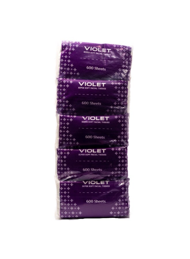 Violet Super Soft Facial Tissues, Nylon Pack 5 rolls × 600 sheets – Gentle & Durable - Image 3